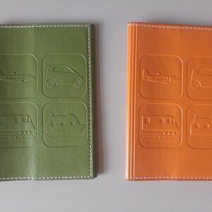 Genuine Leather Passport Holders/Cover w/ embossed vehicles in Orange & Green